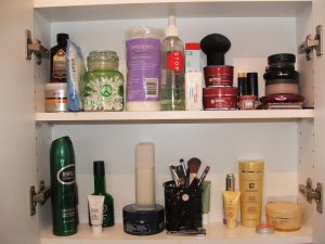 Makeup organising, WellSorted, bathroom cupboards, storing beauty products